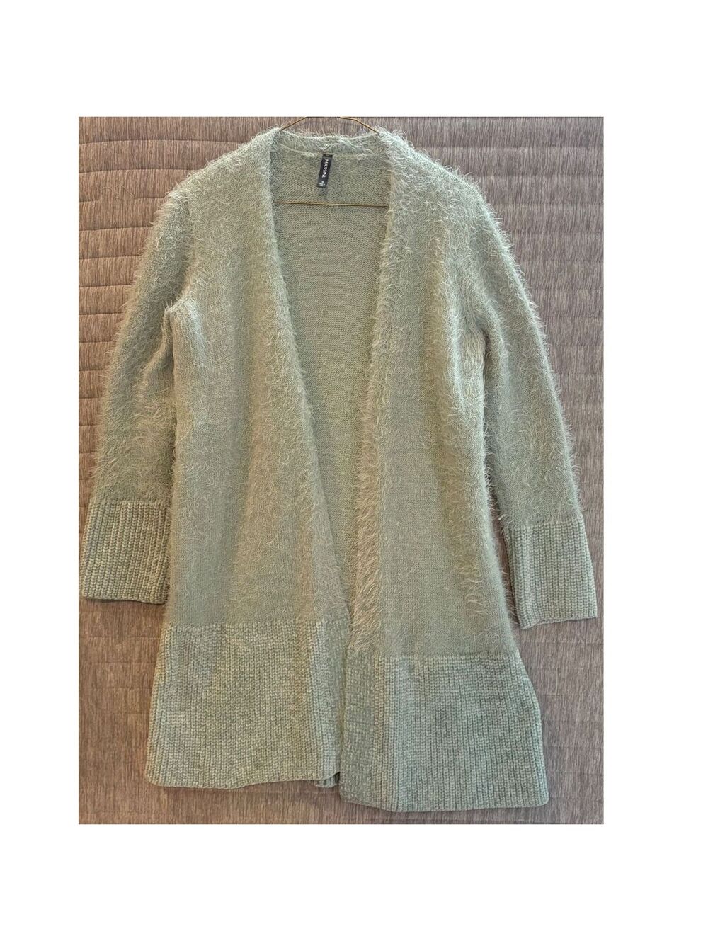 Massini Women's Fuzzy Knit Open Front Cardigan Size Small Mint Green Granny Cozy
